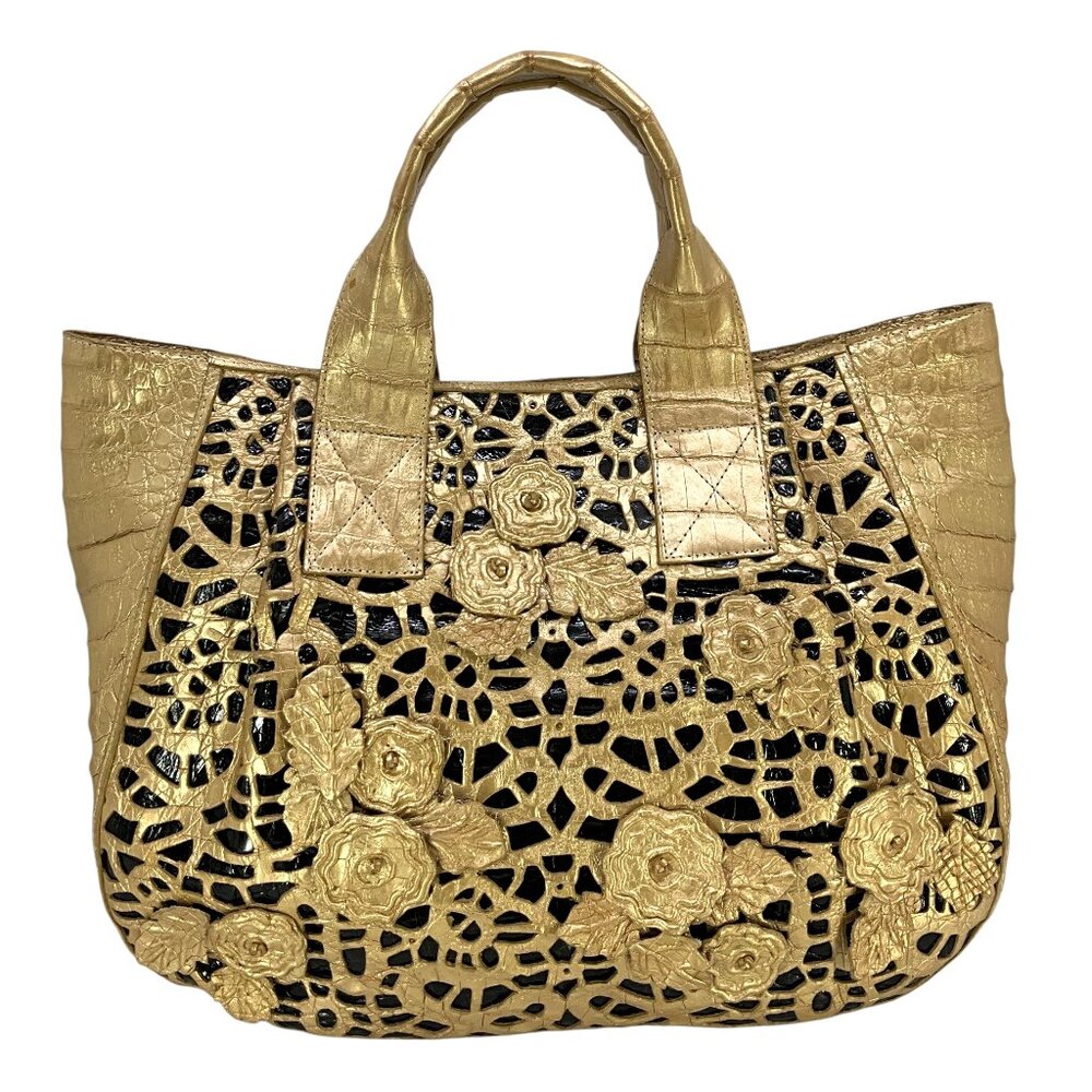 Nancy Gonzalez Crocodile Cut Out Floral Tote Bag